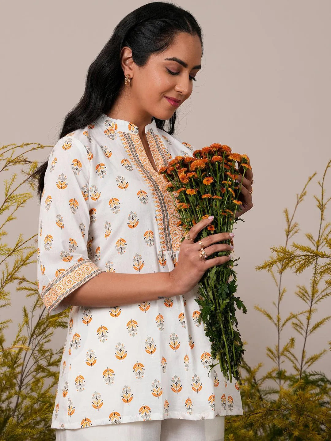 White Printed Cotton Straight Kurti-image-48