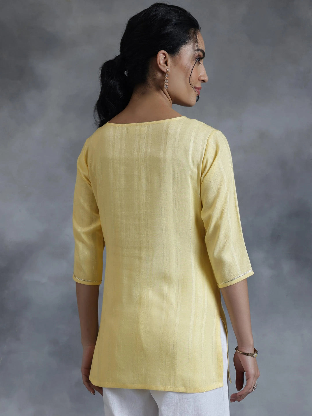 Yellow Woven Design Rayon Straight Kurti - Libas 