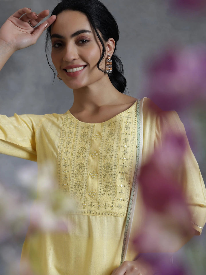 Yellow Woven Design Rayon Straight Kurti - Libas