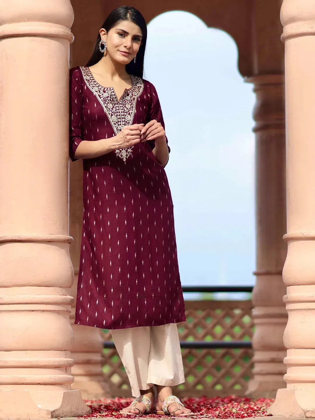 libas Maroon Woven Design Cotton Straight Kurta-picture-35