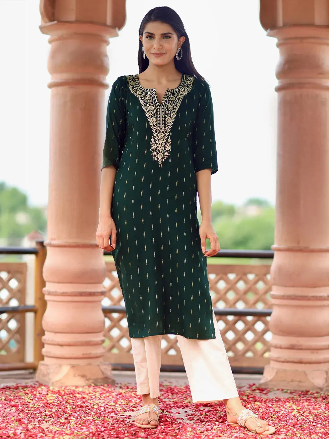 libas Green Woven Design Cotton Straight Kurta-picture-39
