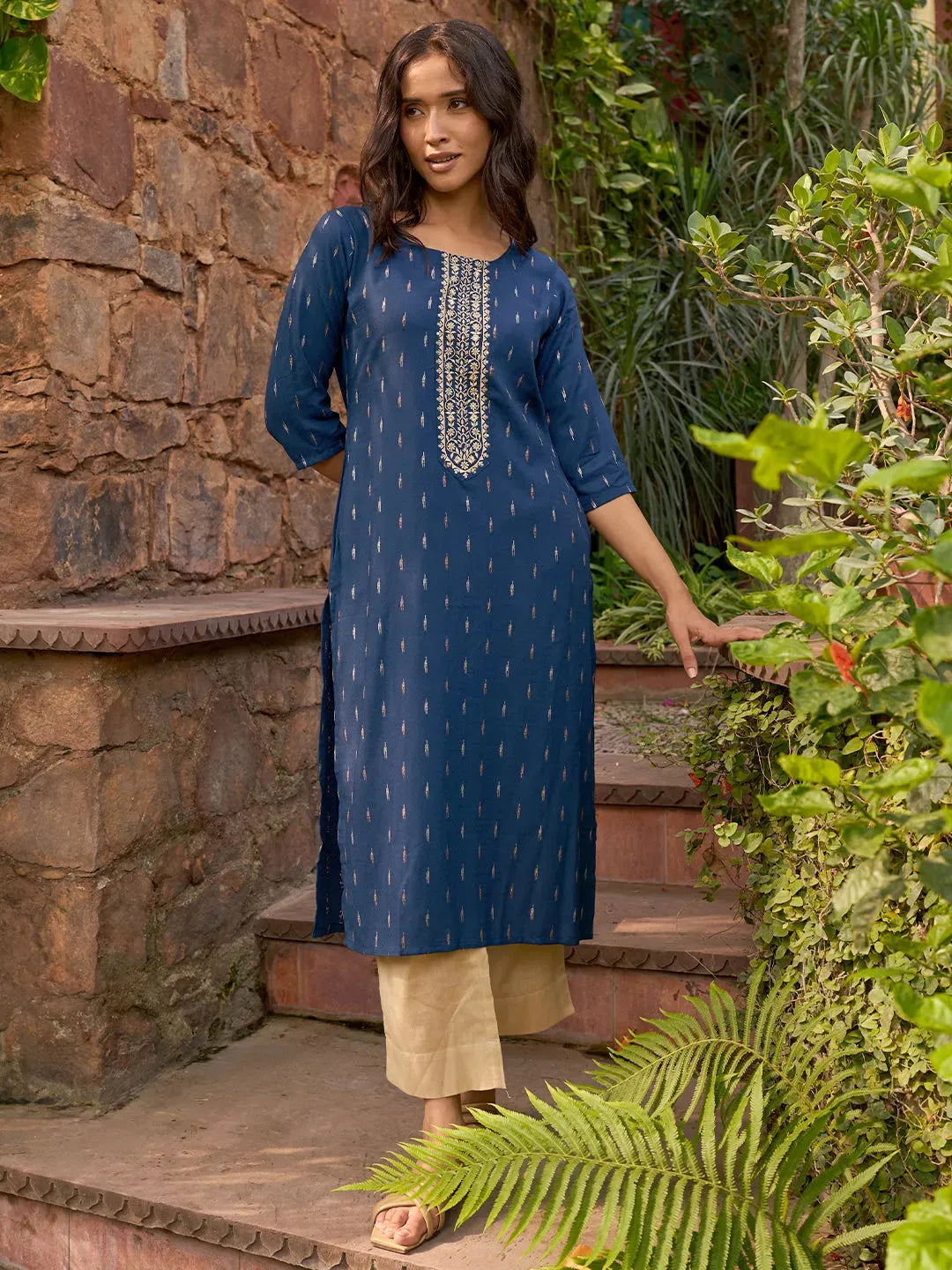 libas Blue Woven Design Cotton Straight Kurta-picture-55