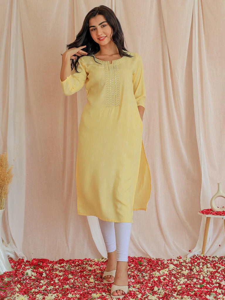 Gerua Lemon Cotton Blend Straight Kurta