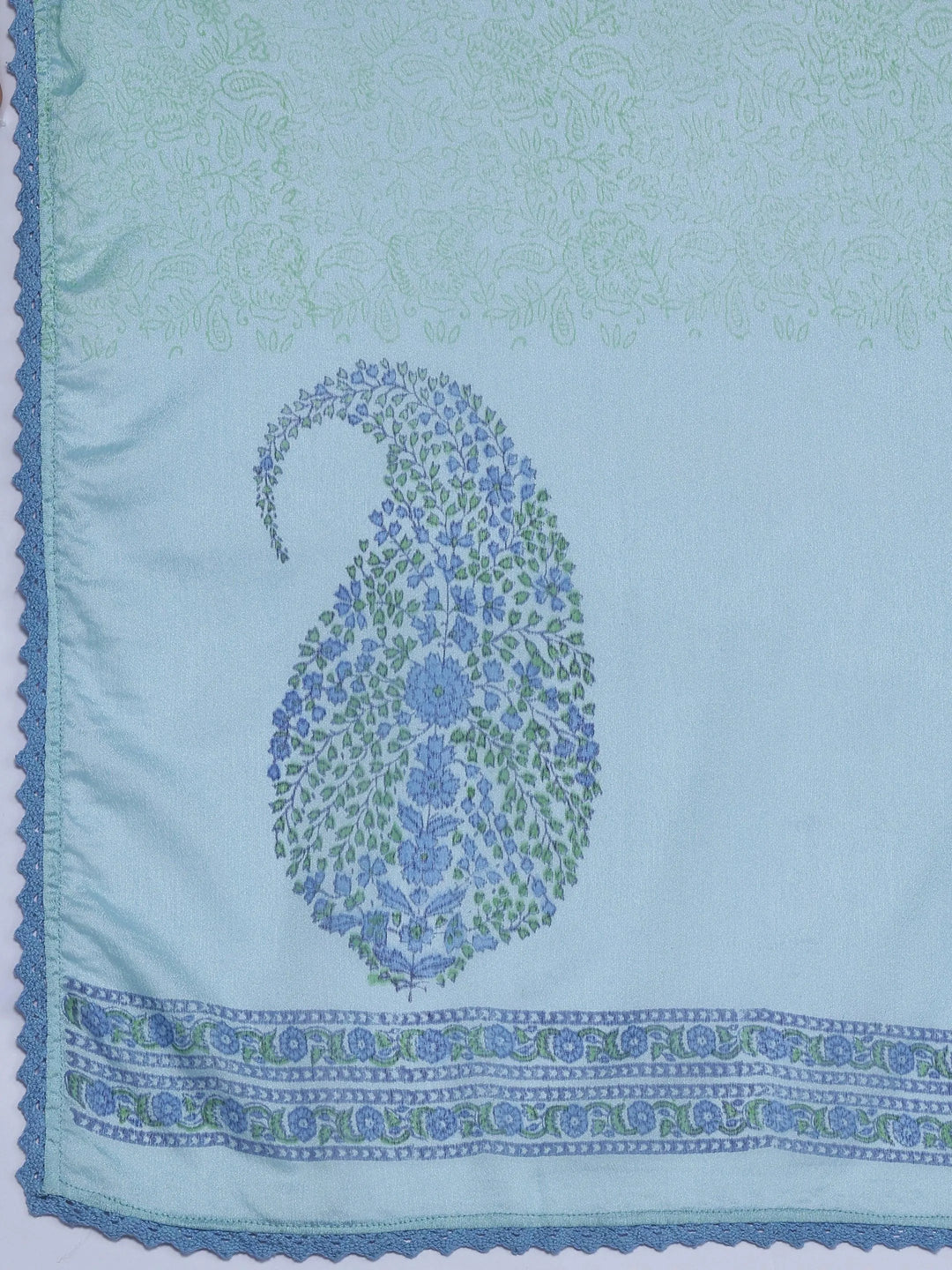 Blue Printed Silk Blend Straight Suit With Dupatta - Libas 