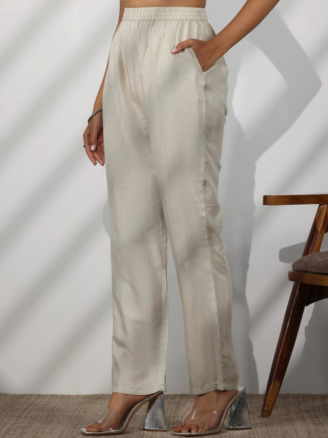  Grey Printed Silk Blend Straight Suit With Dupatta 