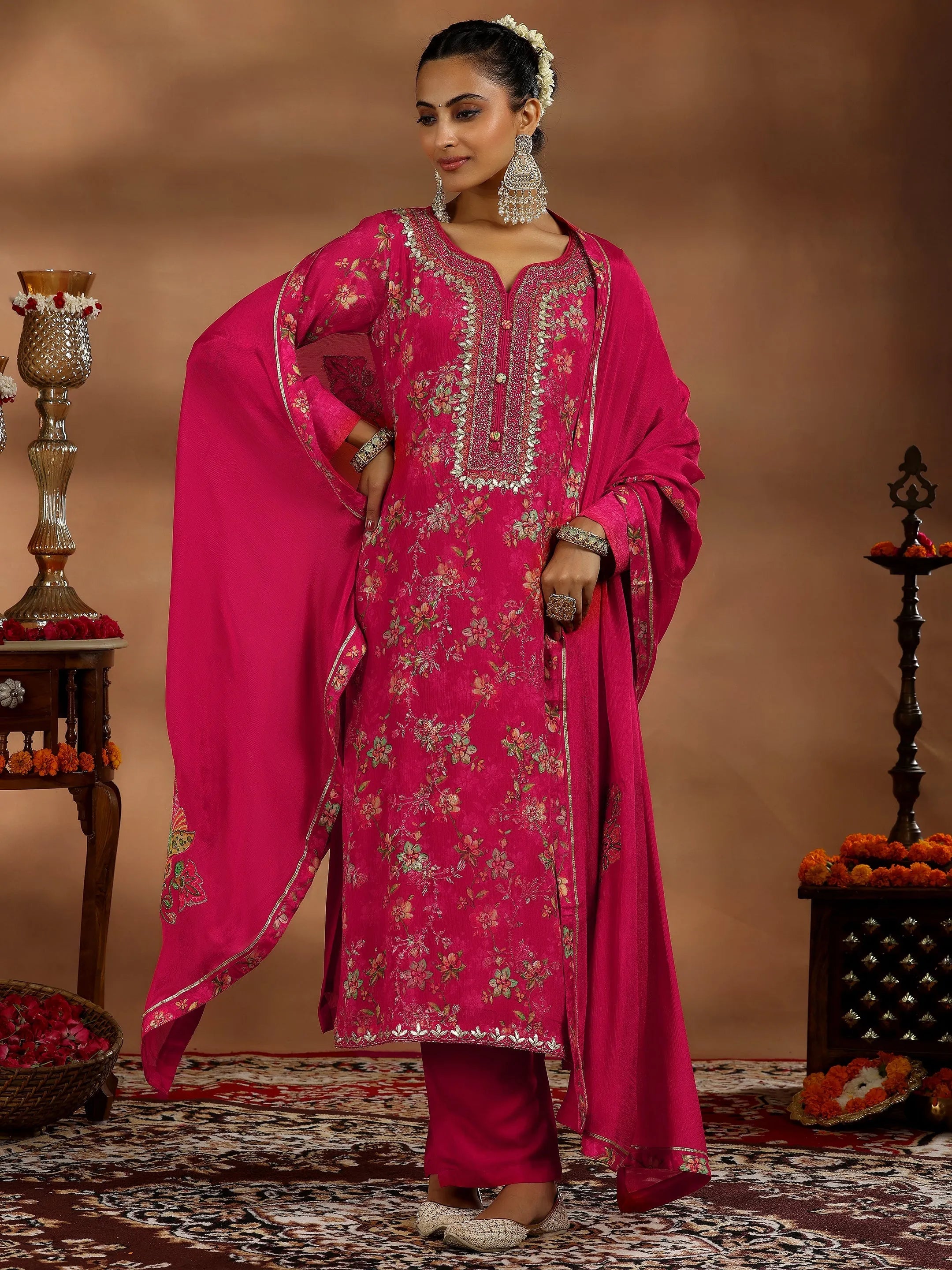 Coral Printed Silk Chiffon Straight Suit With Dupatta-image-29
