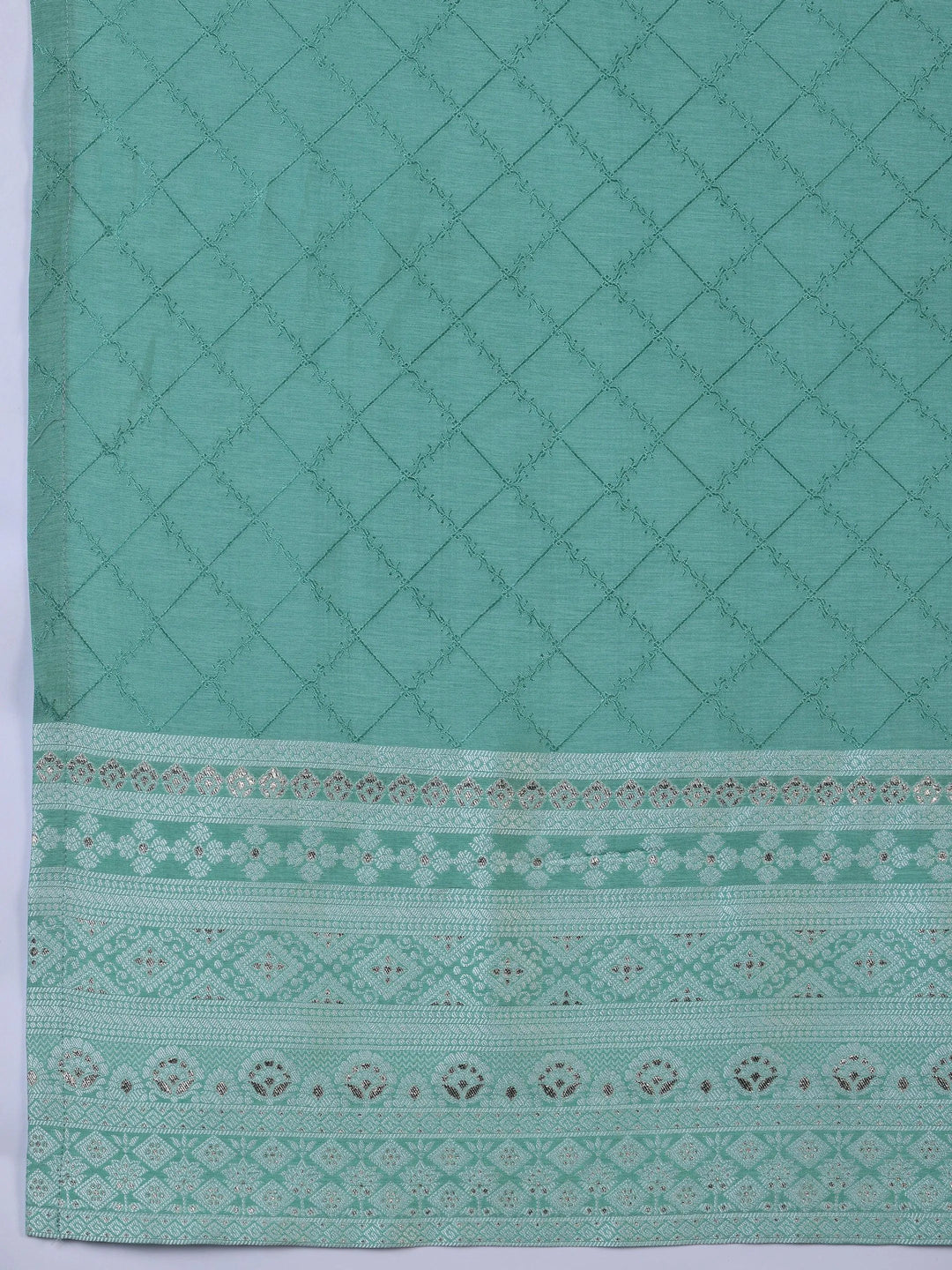 Green Woven Design Silk Blend Straight Suit With Dupatta - Libas 