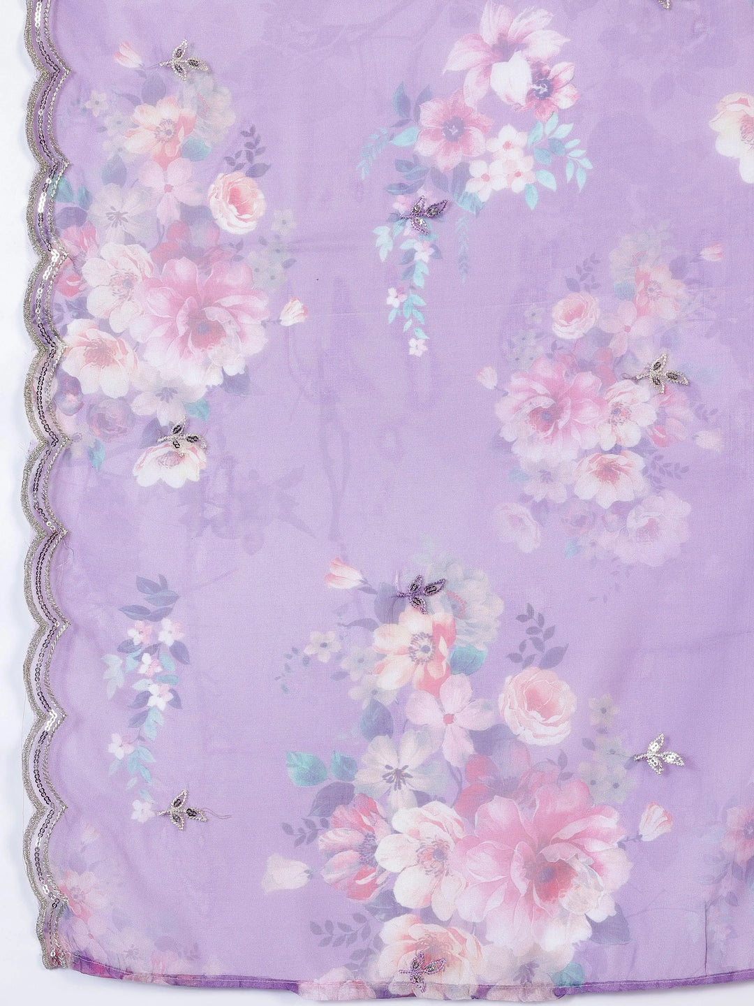 Lilac Embellished Silk Blend Straight Suit With Dupatta - Libas 