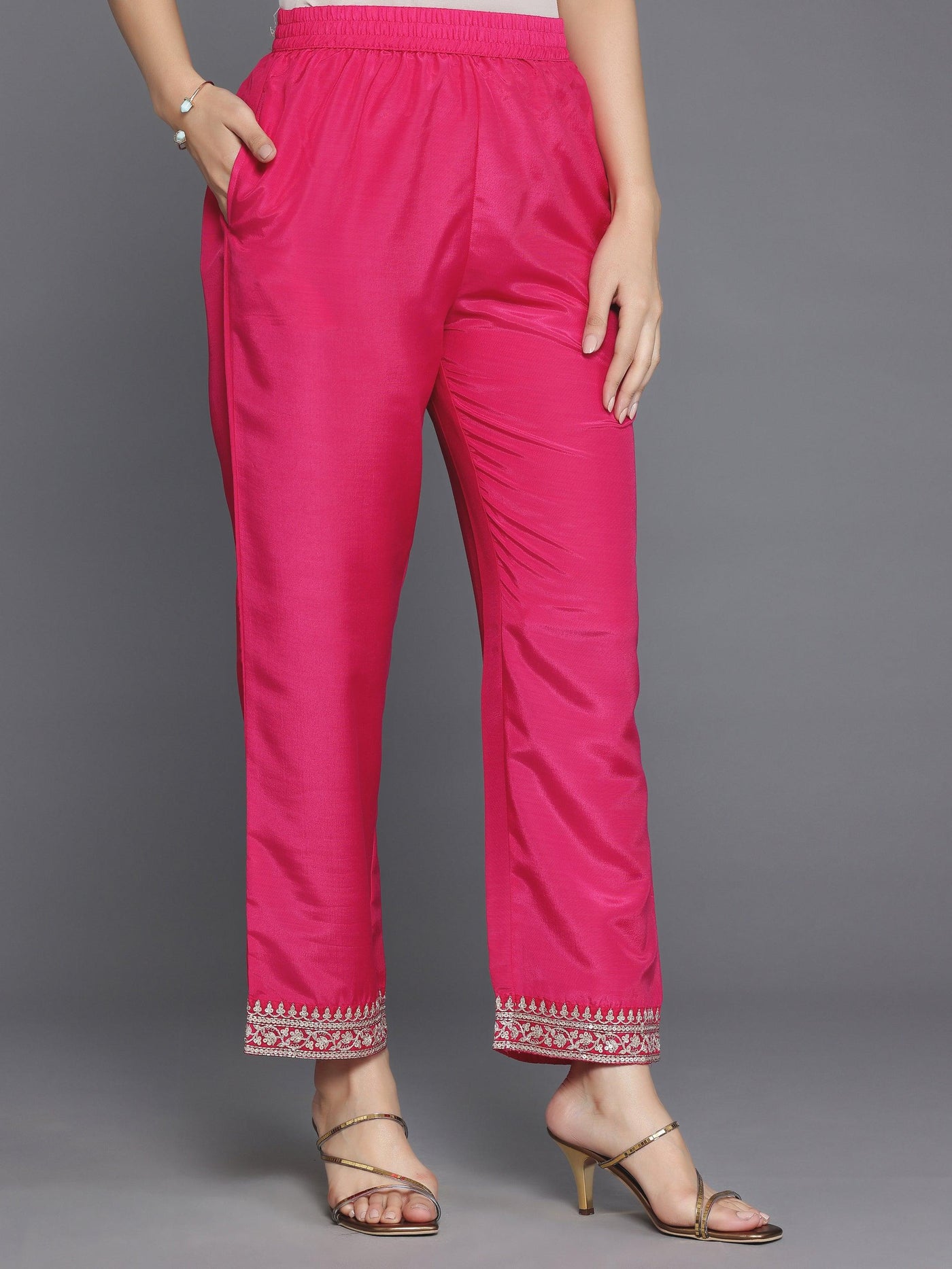 Pink Self Design Silk Blend Straight Suit With Dupatta - Libas