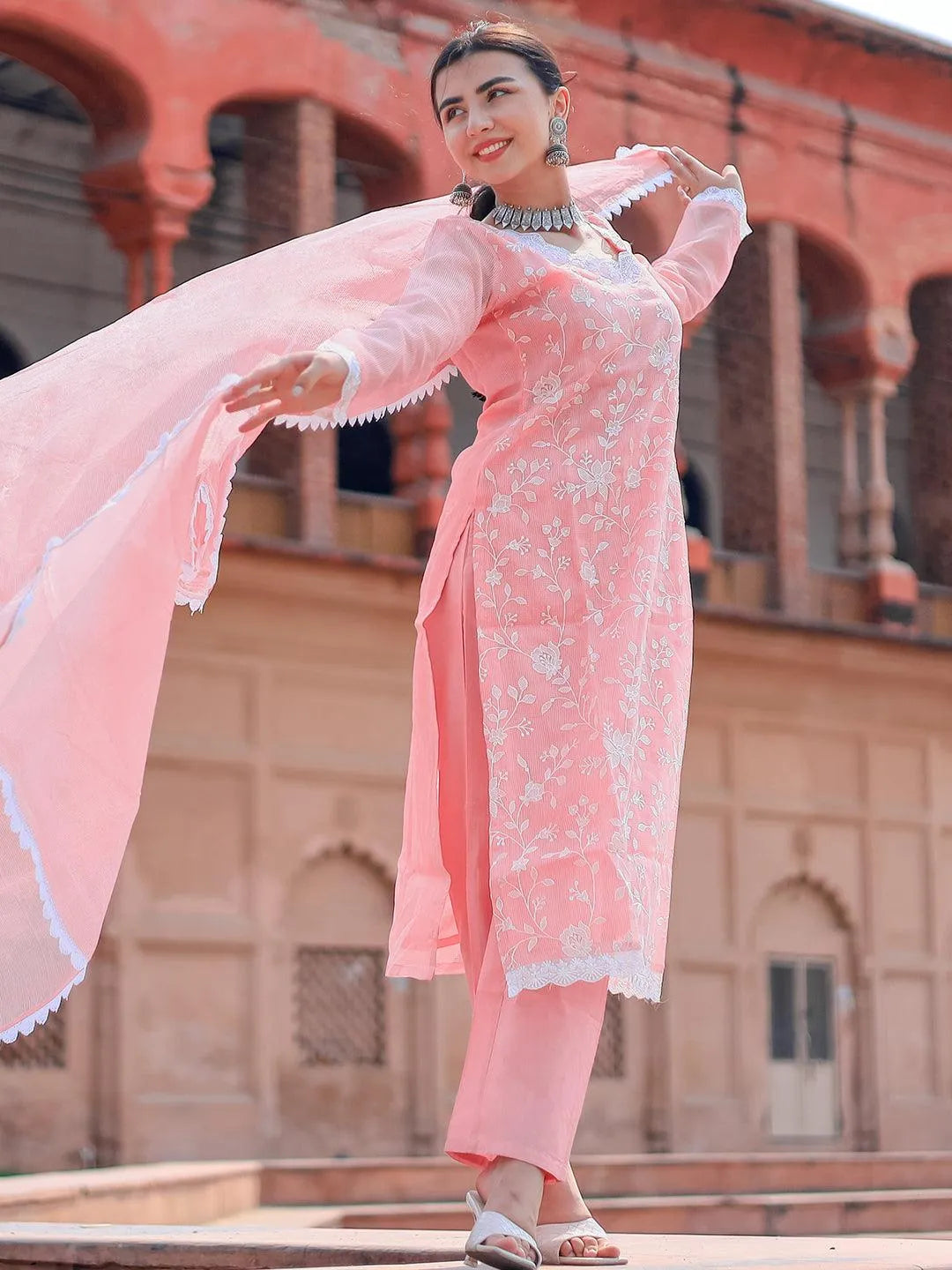 Pink Embroidered Cotton Pakistani Suit-image-39