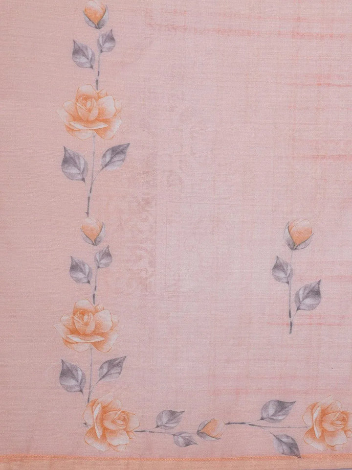 Peach Printed Linen Straight Suit With Dupatta - Libas