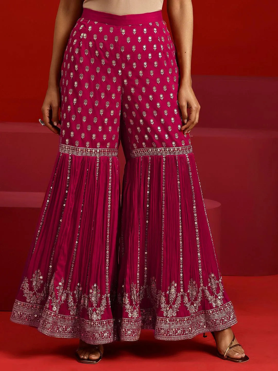 Libas Art Pink Embroidered Silk Blend Straight Suit With Dupatta - Libas 
