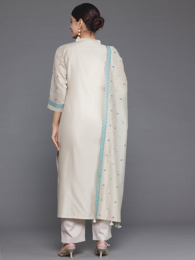 Beige Yoke Design Chanderi Silk Straight Suit With Dupatta - Libas