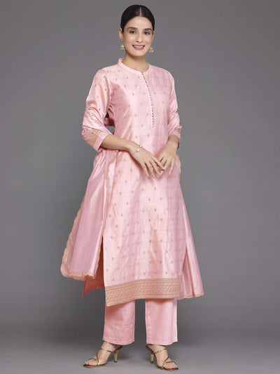 Pink Embroidered Chanderi Silk Straight Suit With Dupatta - Libas