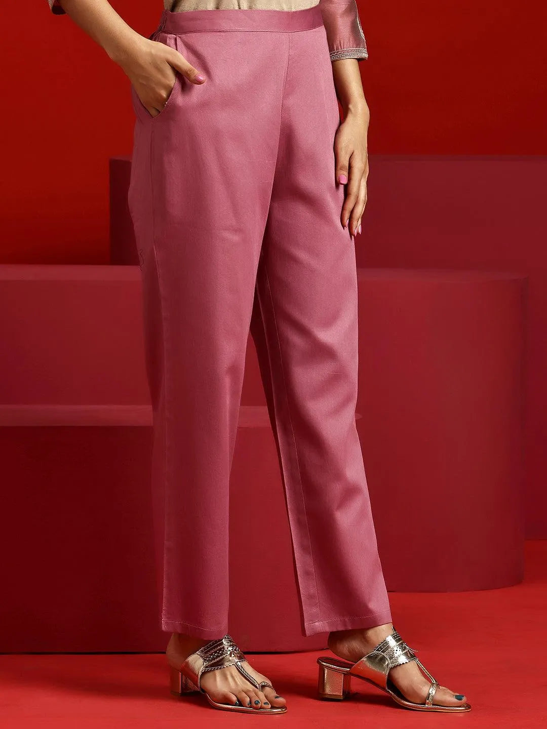 Libas Art Pink Embroidered Chanderi Silk Straight Suit With Dupatta - Libas 