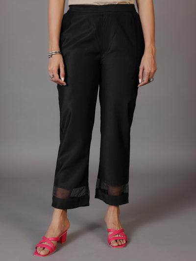 Black Self Design Silk Blend Straight Suit With Dupatta - Libas
