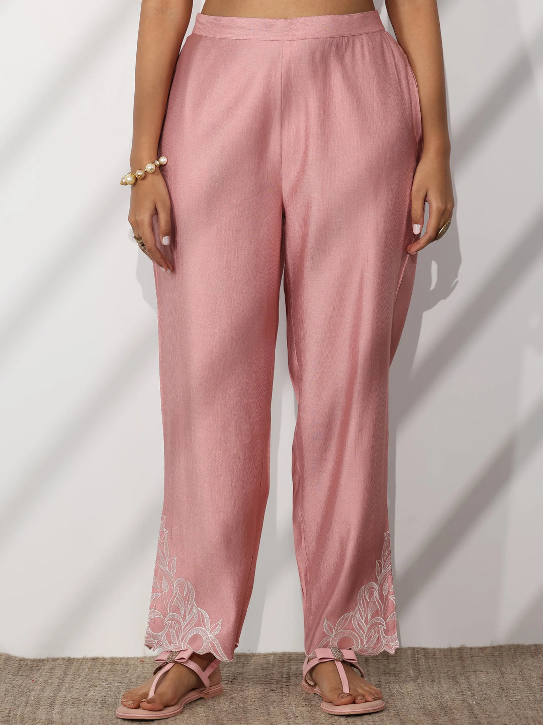  Dusty Pink Solid Silk Blend Straight Suit With Dupatta 