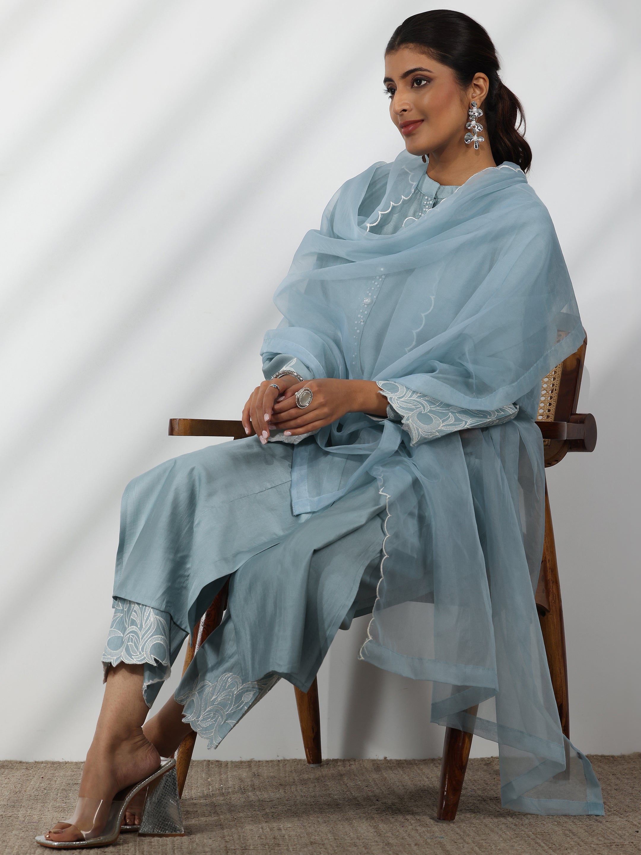 Blue Solid Silk Blend Straight Suit With Dupatta-image-41