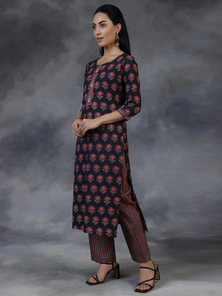 Blue Printed Cotton Straight Suit With Dupatta - Libas