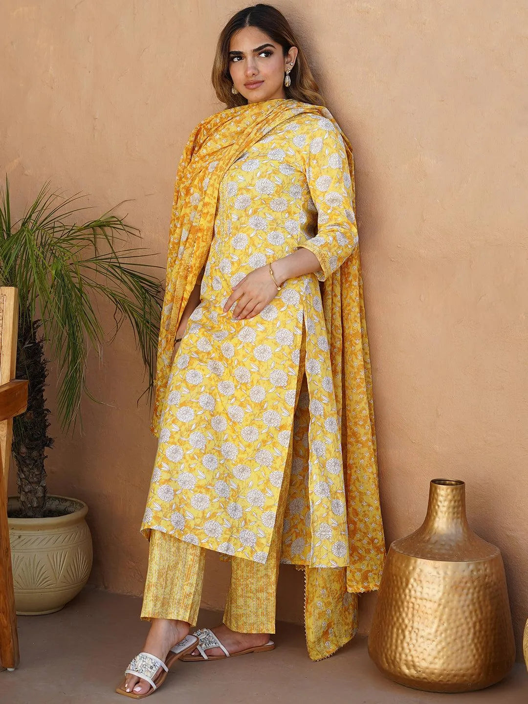 libas Yellow Printed Cotton Straight Suit With Dupatta-picture-24