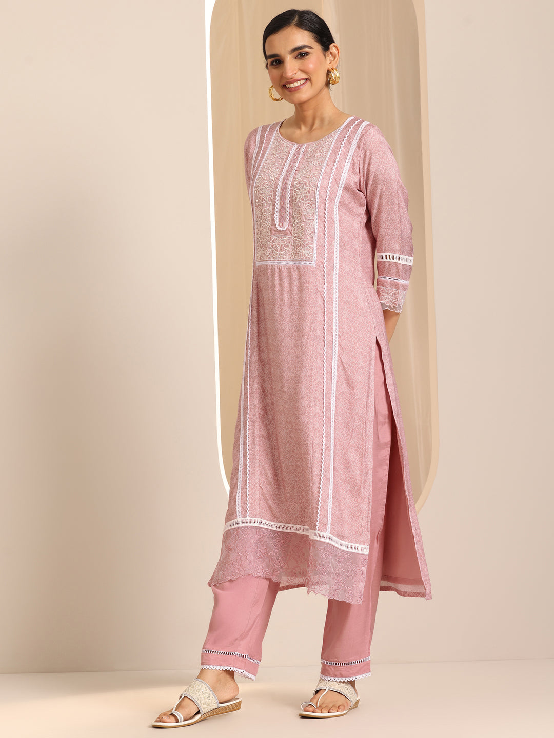  Peach Printed Chanderi Silk Straight Suit With Dupatta 