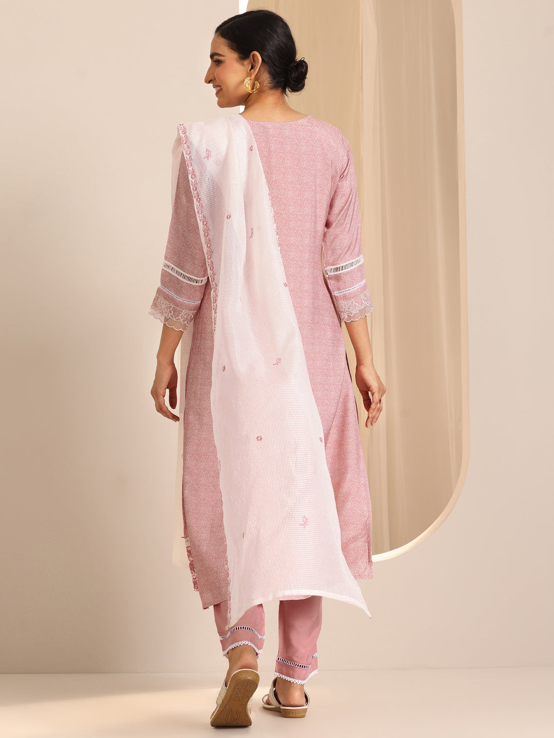  Peach Printed Chanderi Silk Straight Suit With Dupatta 