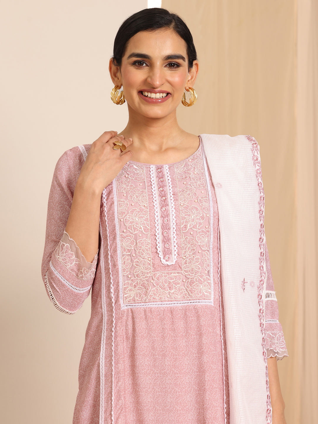  Peach Printed Chanderi Silk Straight Suit With Dupatta 