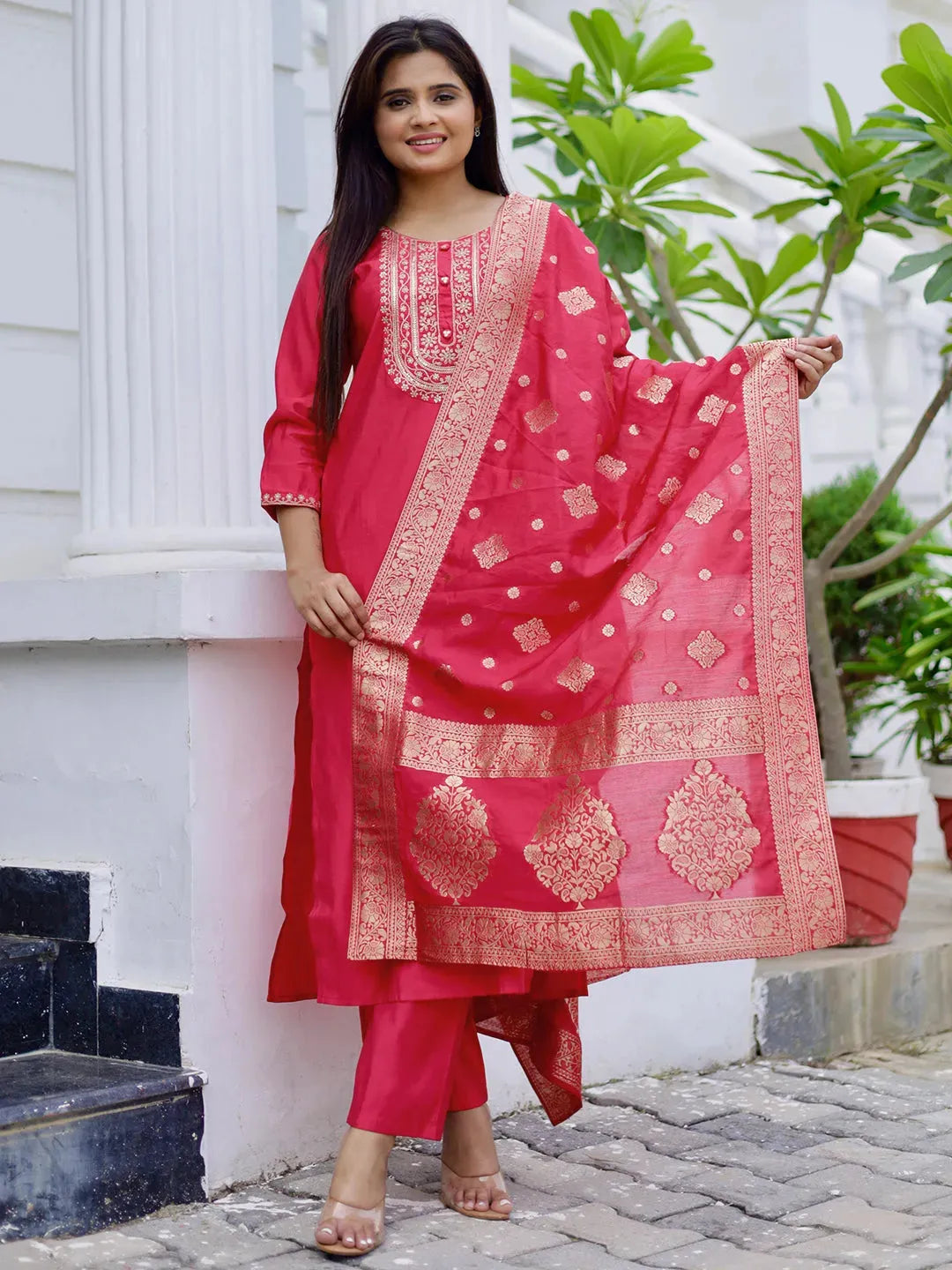libas Pink Yoke Design Silk Blend Straight Suit With Dupatta-picture-15