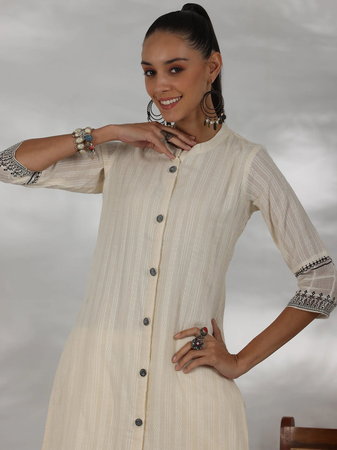  Off white Woven Design Cotton Straight Suit With Dupatta 