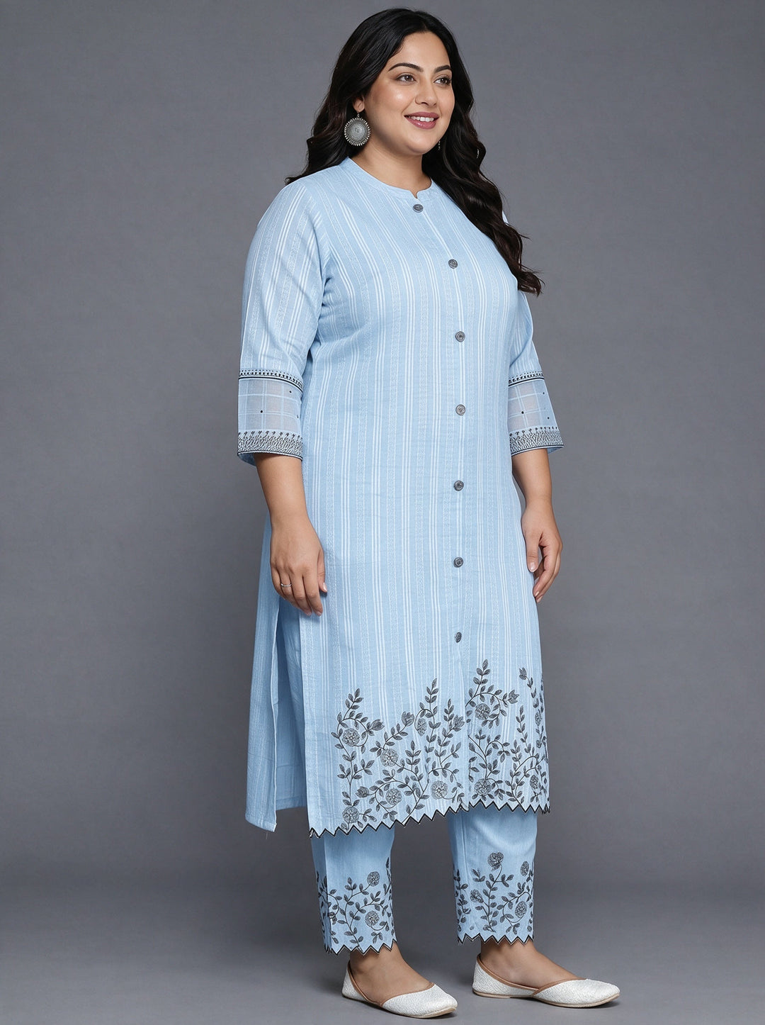 Plus Size Blue Woven Design Cotton Straight Suit With Dupatta 