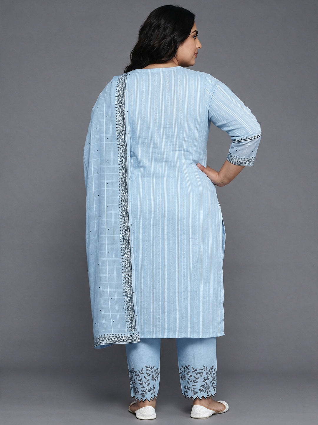  Plus Size Blue Woven Design Cotton Straight Suit With Dupatta 