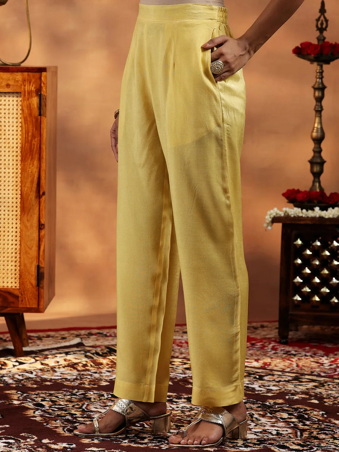  Yellow Embroidered Organza Straight Suit With Dupatta 