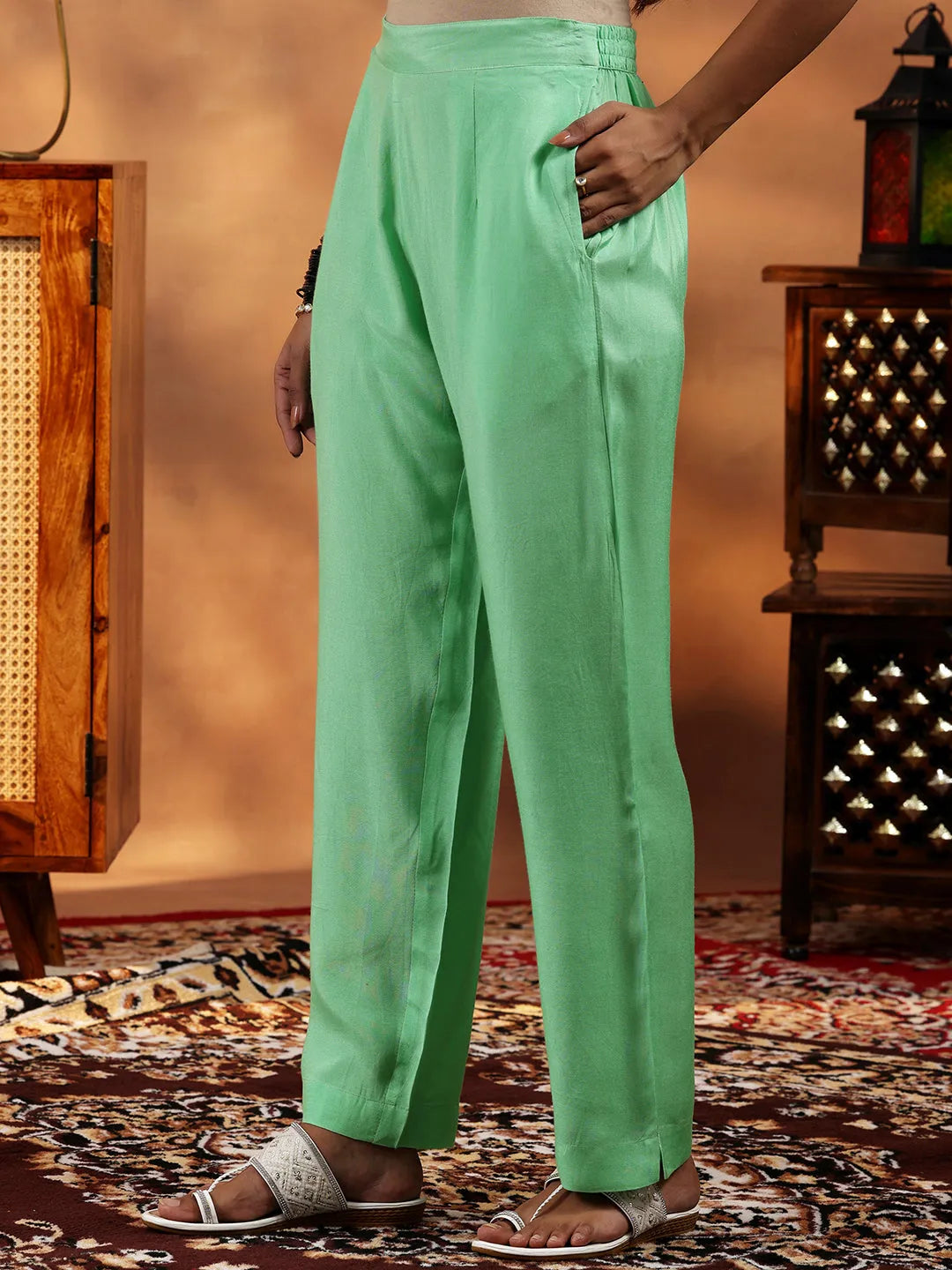  Green Embroidered Organza Straight Suit With Dupatta 