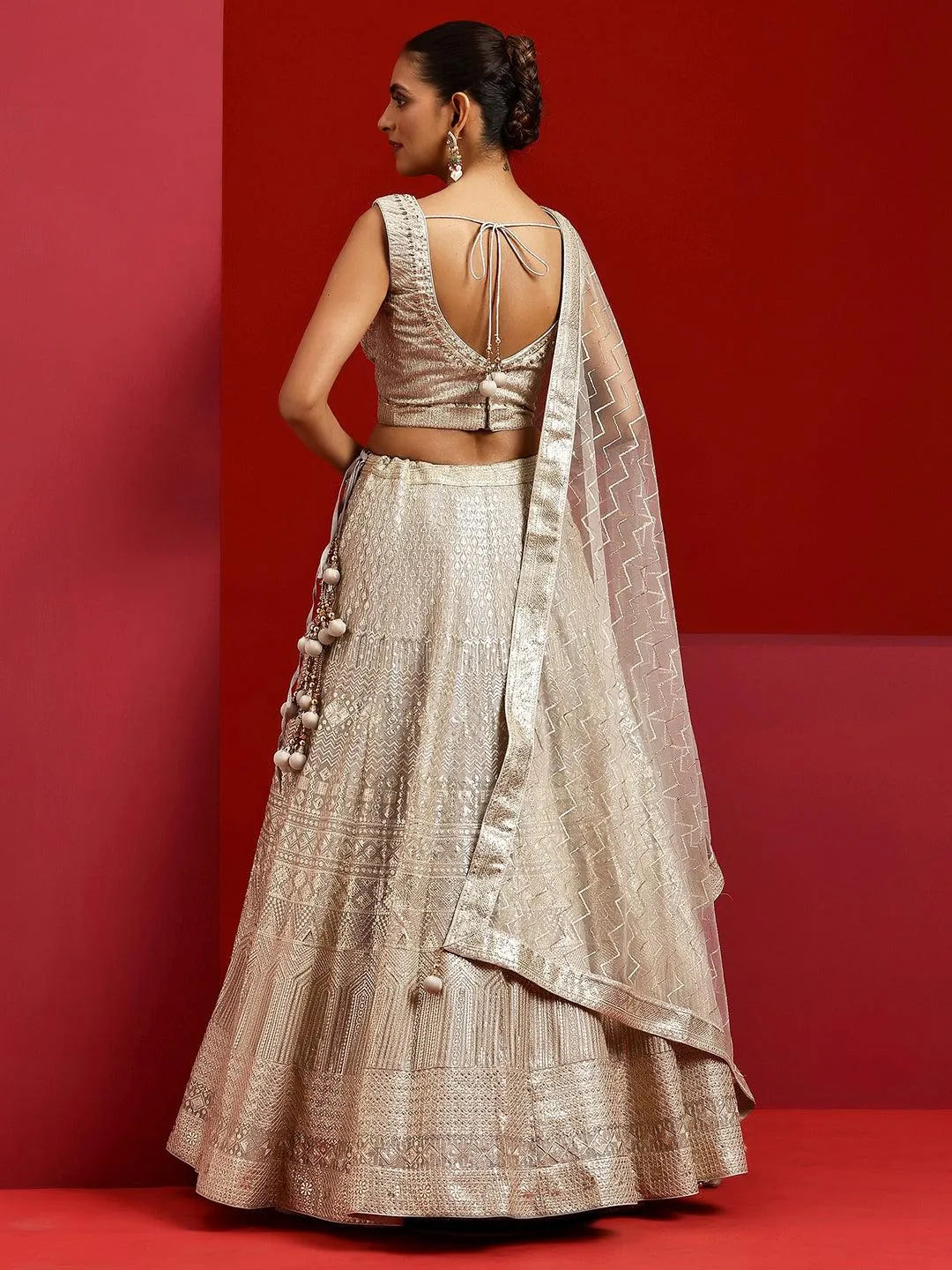 Libas Art Grey Embellished Silk Blend Lehenga Set - Libas