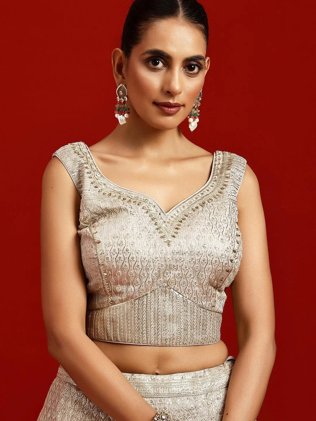Libas Art Grey Embellished Silk Blend Lehenga Set - Libas 