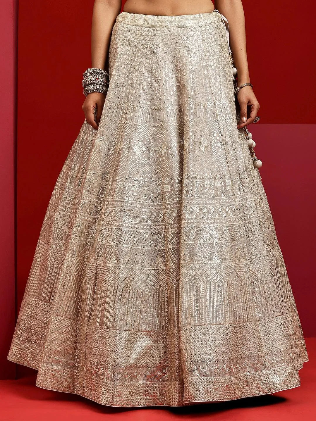Libas Art Grey Embellished Silk Blend Lehenga Set - Libas 