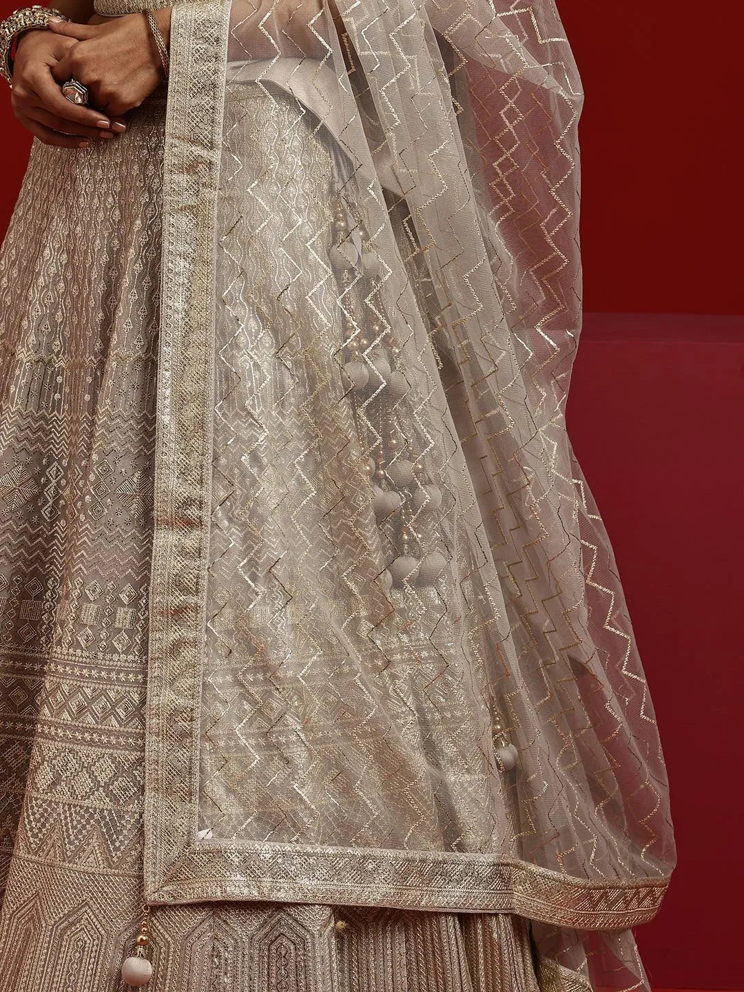 Libas Art Grey Embellished Silk Blend Lehenga Set - Libas 
