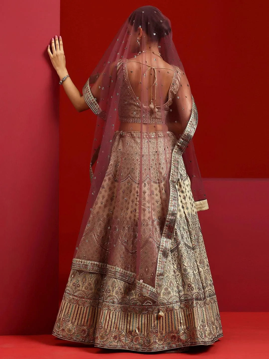 Libas Art Olive Embroidered Silk Blend Lehenga Set - Libas 