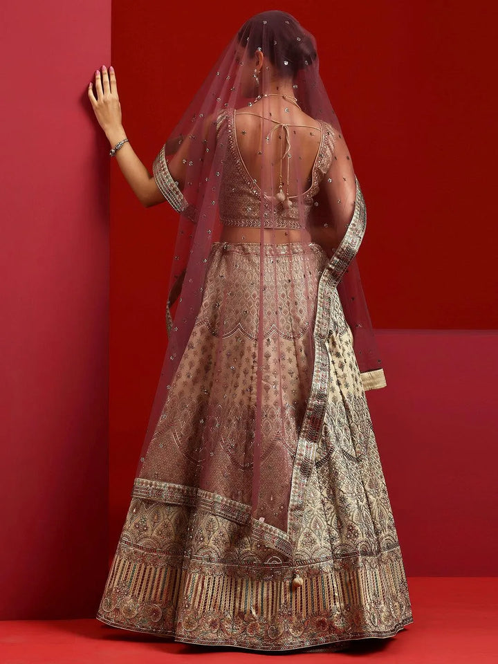 Libas Art Olive Embroidered Silk Blend Lehenga Set - Libas