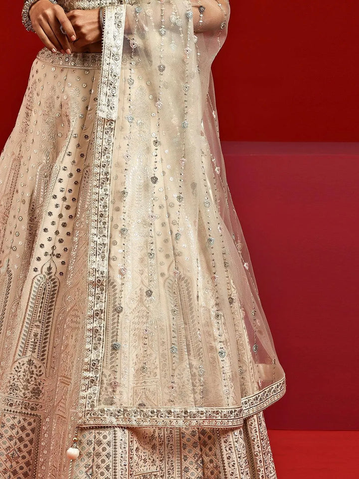Libas Art Beige Embroidered Silk Blend Lehenga Set - Libas