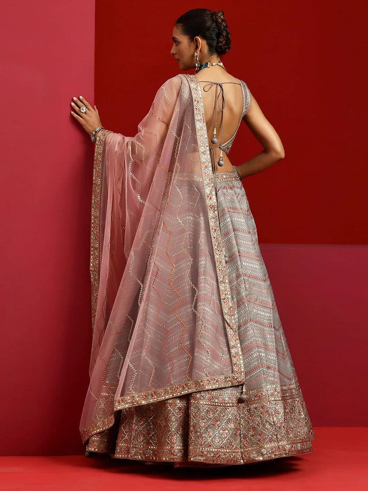Libas Art Grey Embroidered Silk Blend Lehenga Set - Libas