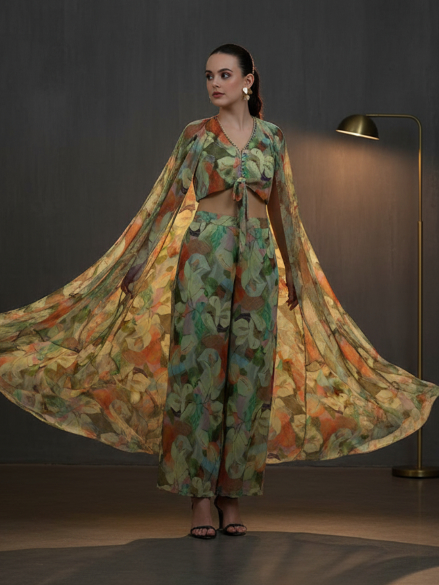libas Green Printed Polyester 3 Piece Co-Ords-picture-16