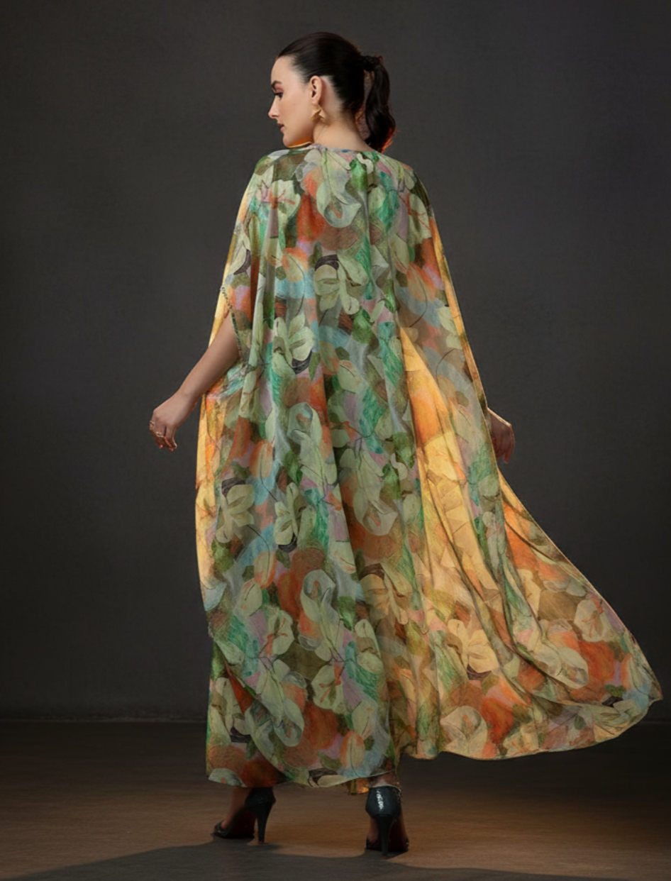  Green Printed Polyester 3 Piece Co-Ords 