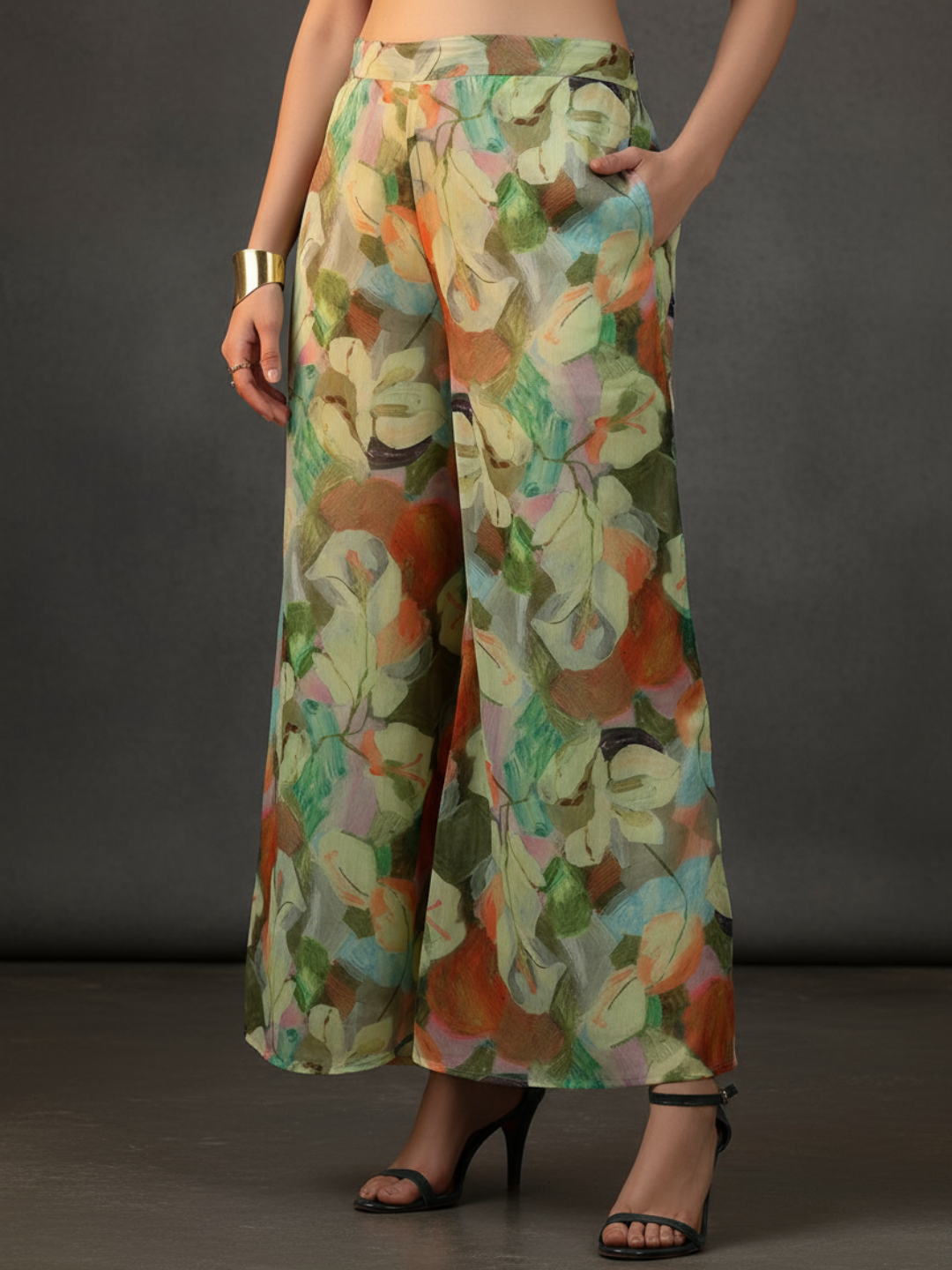  Green Printed Polyester 3 Piece Co-Ords 