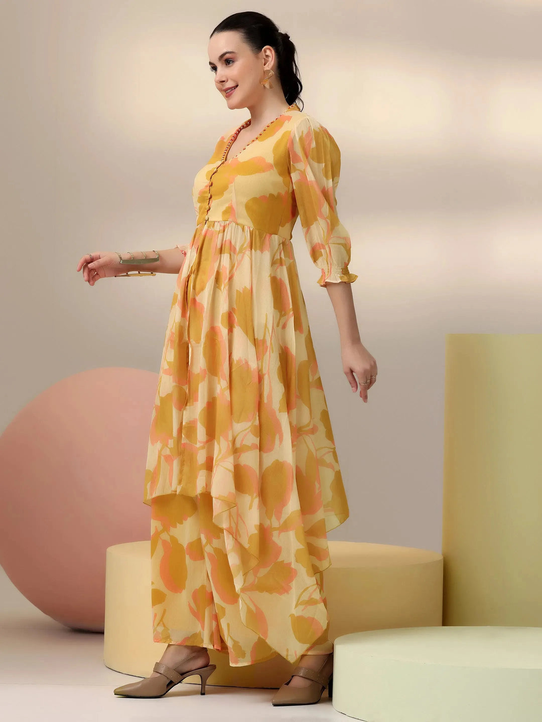  Yellow Printed Polyester Co-Ords 