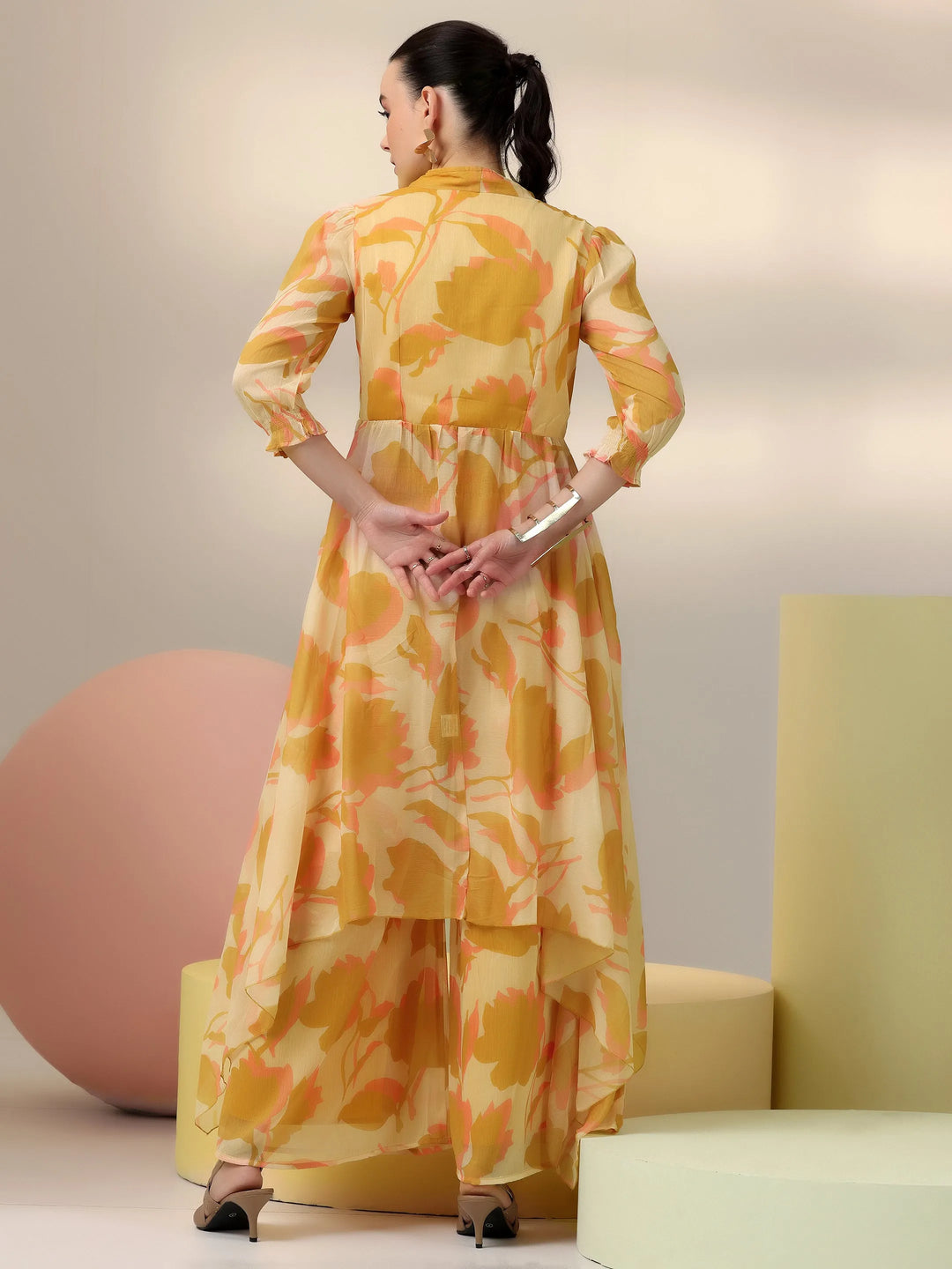  Yellow Printed Polyester Co-Ords 