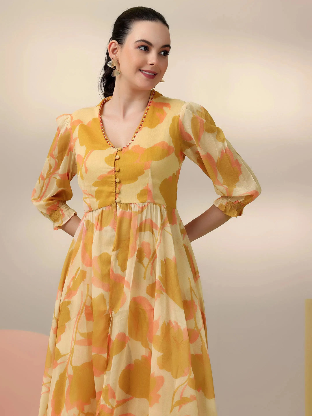  Yellow Printed Polyester Co-Ords 