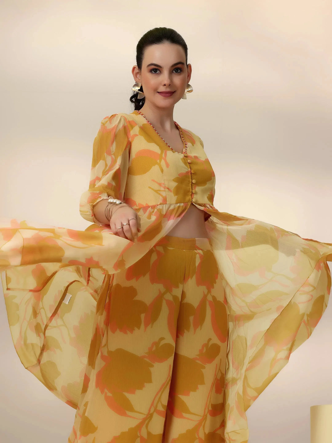  Yellow Printed Polyester Co-Ords 