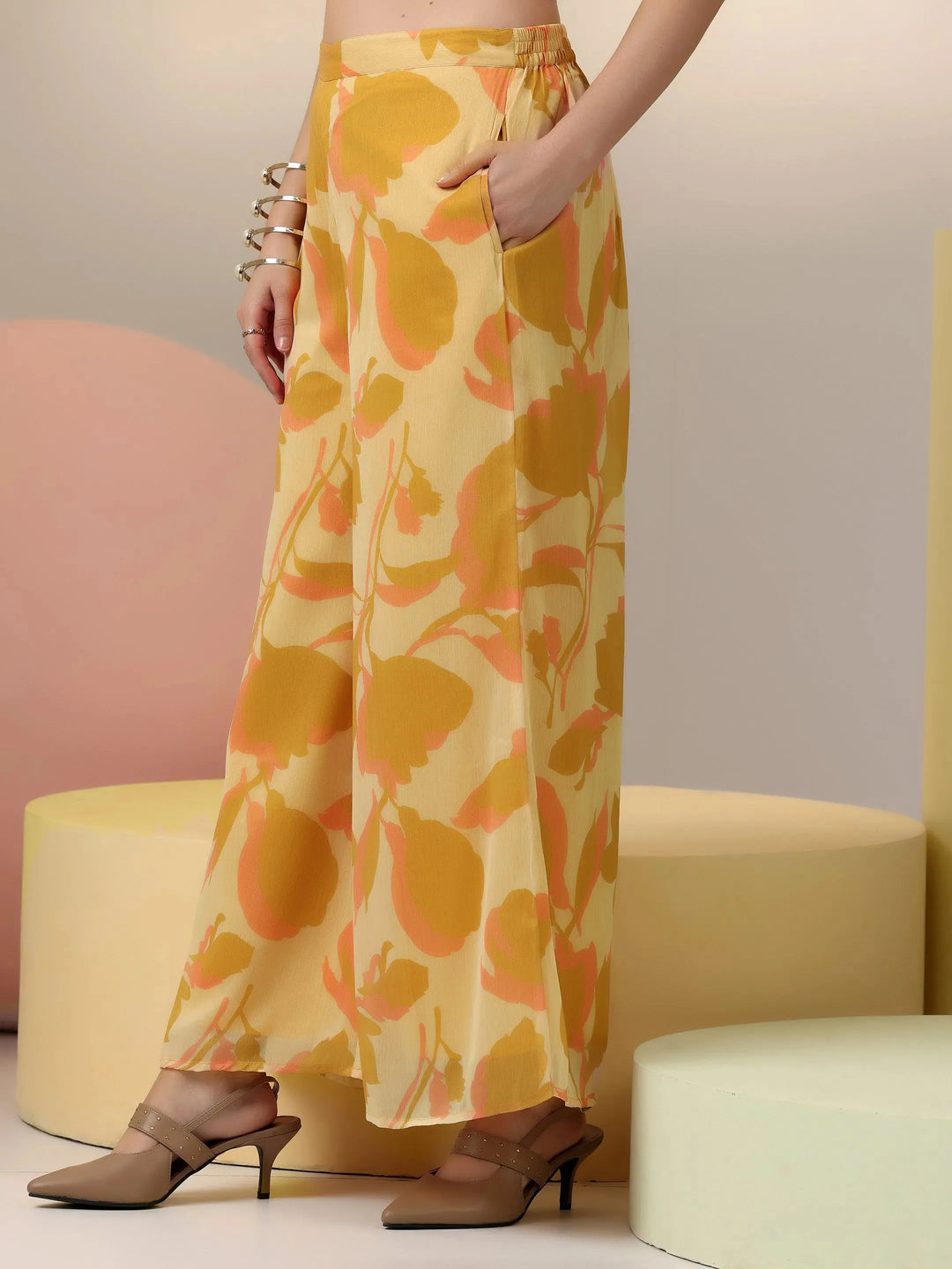  Yellow Printed Polyester Co-Ords 
