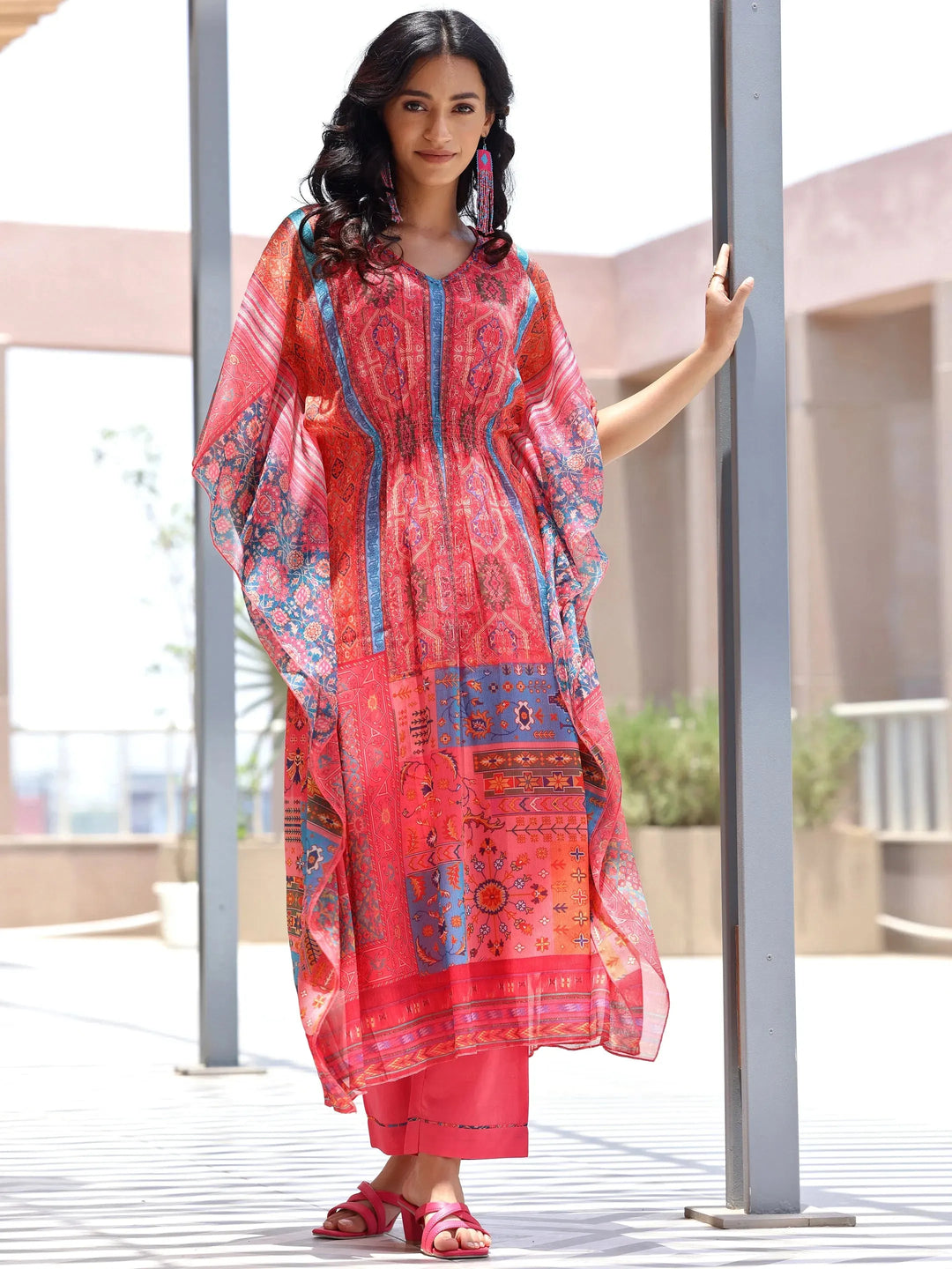  Pink Printed Chiffon 3 Piece Co-Ords 
